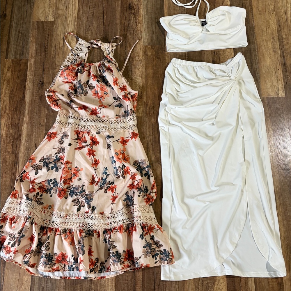 SHEIN Cream and Soft Floral Two-Piece Swim Set